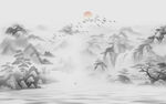 新中式壁画山水画电视背景墙