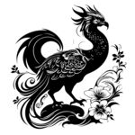 神鸟矢量黑白线条剪影雕刻纹样