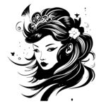 人物矢量黑白线条剪影雕刻纹样
