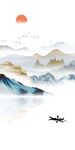 新中式石纹水墨山水玄关背景
