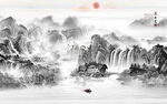 国画新中式水墨山水画 