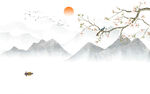 新中式石纹水墨山水背景
