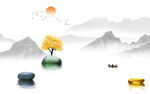 新中式水墨石纹山水背景