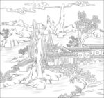 白描古建图
