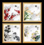 梅兰竹菊 四条屏