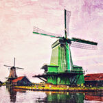 世界名胜古迹 荷兰风车油画效果