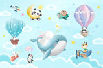 卡通海豚可爱动物气球云朵背景墙