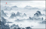 中国风水墨意境山水风景背景