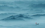 空灵意境山水风景蓝色写意背景墙