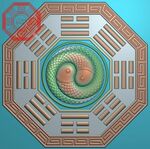 八卦双鱼挂屏挂匾精雕图灰度图