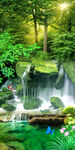 树林流水风景画3D立体玄关