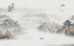 新中式水墨国画山水背景墙壁画