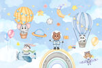 卡通天空可爱动物飞行员气球背景