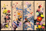 花鸟四屏
