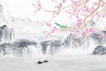 瀑布山水花鸟
