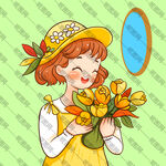 捧花卡通女孩