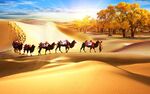 沙漠骆驼胡杨背景墙
