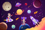 卡通宇宙火箭太空宇航员星球背景