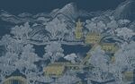 新中式手绘山水古建筑背景墙