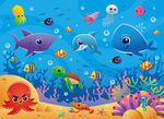 梦幻海洋动物卡通海底珊瑚背景墙