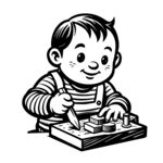 矢量人物线条玩玩具的孩子