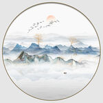中式餐厅圆形水墨山水装饰画