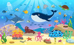 卡通鲸鱼海洋鲨鱼海底珊瑚背景墙