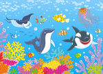 卡通鲨鱼海豚海底生物珊瑚背景墙