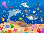 海底世界卡通海豚鲸鱼水族馆背景