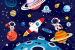 卡通太空火箭宇航员星球宇宙背景
