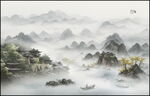 中国风水墨意境山水风景背景