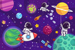 卡通宇宙星球外太空宇航员背景墙