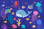 可爱海洋生物卡通海底世界背景墙