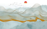 新中式抽象线条山水画壁画