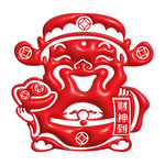 膨胀风财神立体剪纸图案设计