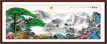迎客松山水瀑布装饰壁画 