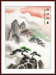 中式意境水墨山水画玄关背景