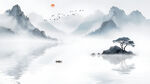 新中式禅意现代简约山水画背景