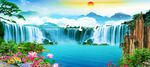 山水风景壁画 流水生财图 