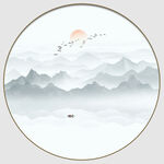圆形水墨山