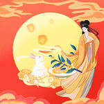 中秋节嫦娥玉兔插画月饼盒素材