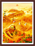 玄关金色长城挂画 