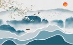 新中式水墨山水画 旭日东升背景
