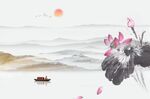 山水荷花背景墙