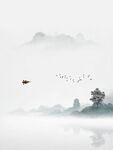 中式淡雅意境山水画