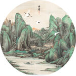 青山绿水圆形挂画