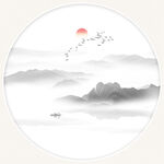圆形山水画水墨图