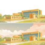 西安财经大学 大门行政楼插画