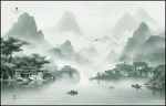 国画山水背景墙