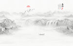 中式水墨山水画背景墙
